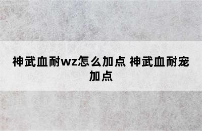 神武血耐wz怎么加点 神武血耐宠加点